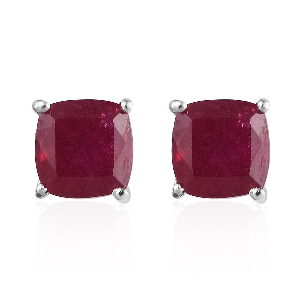 African Ruby Stud Earrings with Push Back in Platinum Overlay Sterling Silver 3.25 Ct.