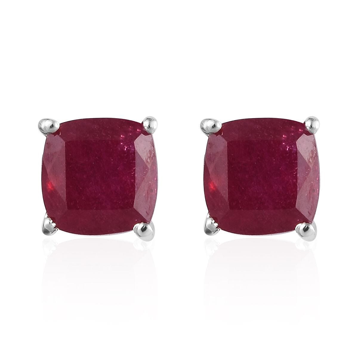 3 Ct. African Ruby Solitaire Stud Earrings (Push Back) in Platinum Overlay Sterling Silver 3309021 0