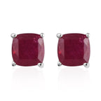 African Ruby Stud Earrings with Push Back in Platinum Overlay Sterling Silver 3.25 Ct.