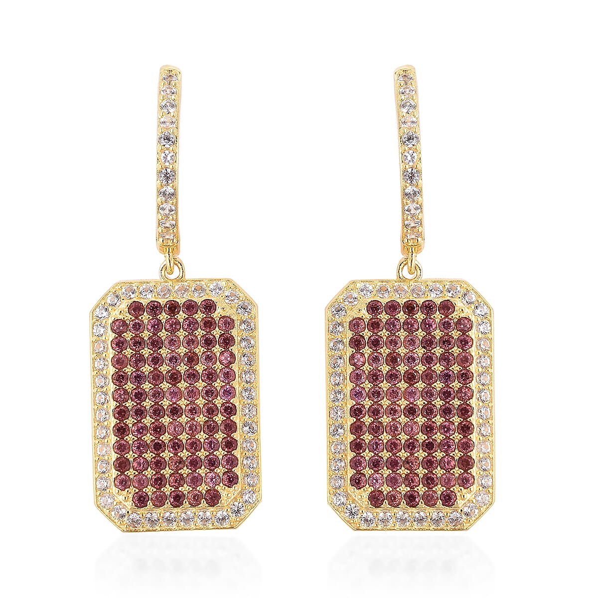 3.14 Ct Rhodolite Garnet and Zircon Cluster Drop Earrings in Rhodium Plated Silver 8.67 Grams 3528146 0