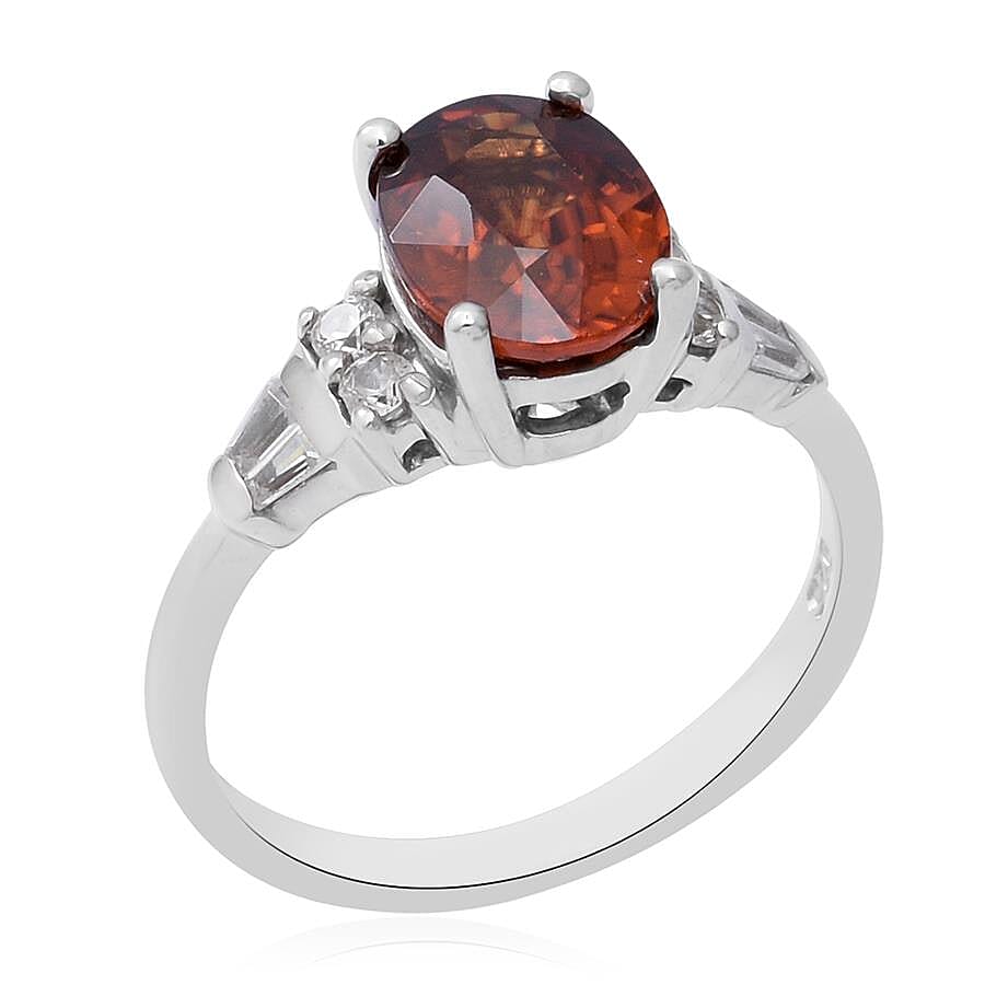 3.20 Ct Red Zircon and Zircon Solitaire Ring in Rhodium Plated Sterling Silver 3606273 1