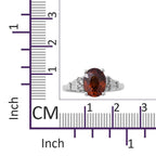Natural Red Zircon (Ovl 9x7mm) & Natural Zircon Ring in Rhodium Overlay Sterling Silver 3.20 Ct.