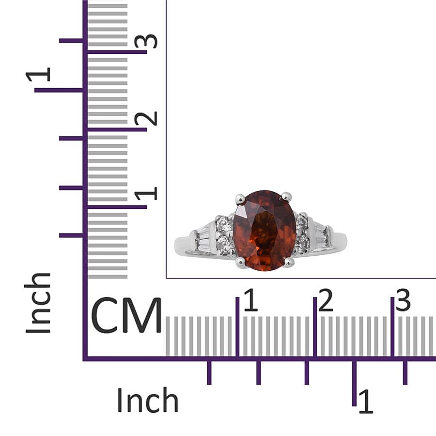3.20 Ct Red Zircon and Zircon Solitaire Ring in Rhodium Plated Sterling Silver 3606273 4