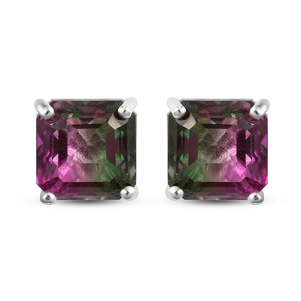 Bi-Color Quartz (Asscher 7x7mm) Solitaire Earrings with Push Back in Sterling Silver 4.29 Ct.
