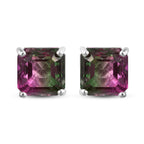 Bi-Color Quartz (Asscher 7x7mm) Solitaire Earrings with Push Back in Sterling Silver 4.29 Ct.