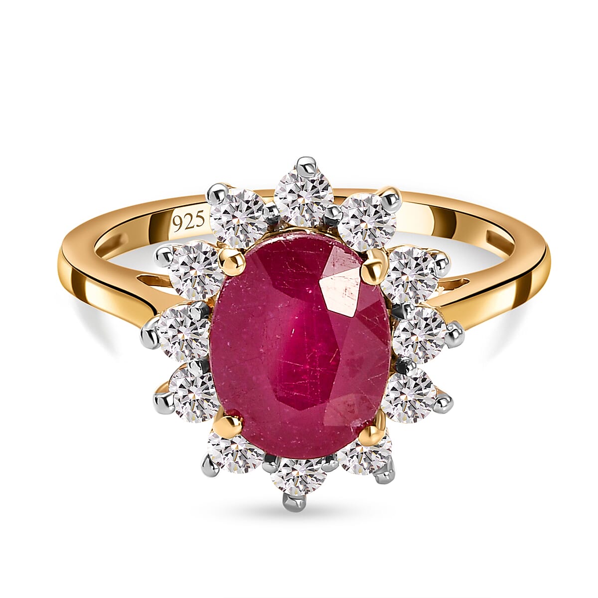 3.25 Ct. Ruby and Natural Cambodian Zircon Princess Diana Inspired Halo Ring in 18K Yellow Gold Vermeil Plated Sterling Silver 3767690 0