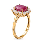 Royal Bali Collection - D'Joy African Ruby & Natural Zircon Halo Ring in 18K Vermeil Yellow Gold Plated Sterling Silver 3.61 Ct.
