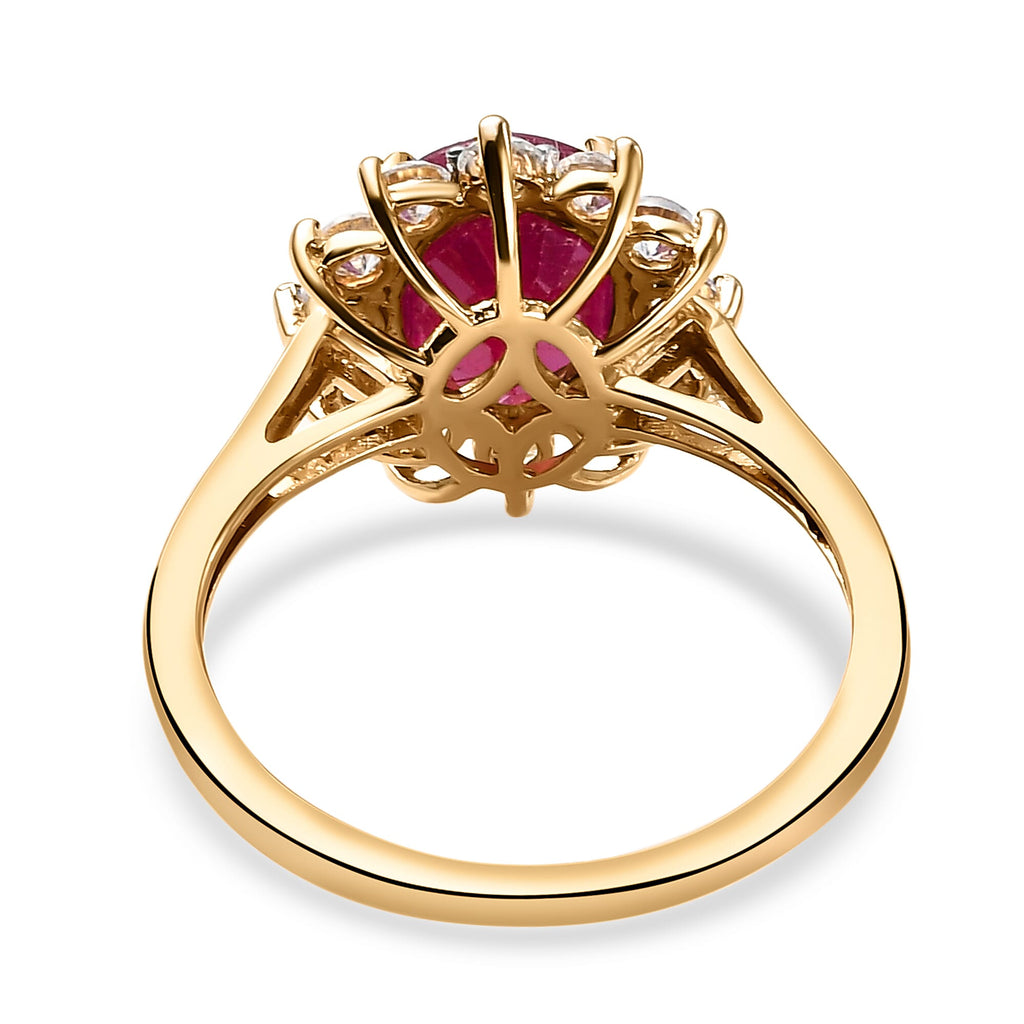 Royal Bali Collection - D'Joy African Ruby & Natural Zircon Halo Ring in 18K Vermeil Yellow Gold Plated Sterling Silver 3.61 Ct.