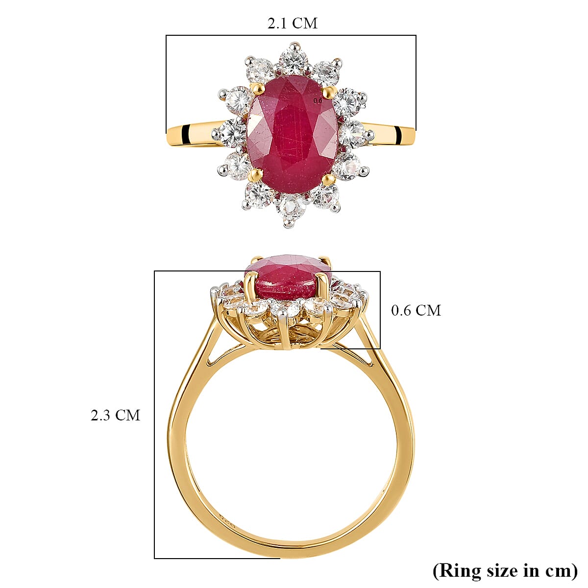 3.25 Ct. Ruby and Natural Cambodian Zircon Princess Diana Inspired Halo Ring in 18K Yellow Gold Vermeil Plated Sterling Silver 3767690 6