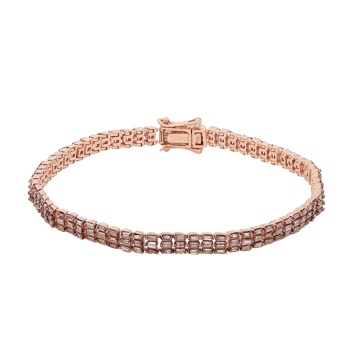 3.5 Ct Natural Champagne Diamond Tennis Bracelet Size 7.5 in Rose Gold Plated Sterling Silver 3868413 0
