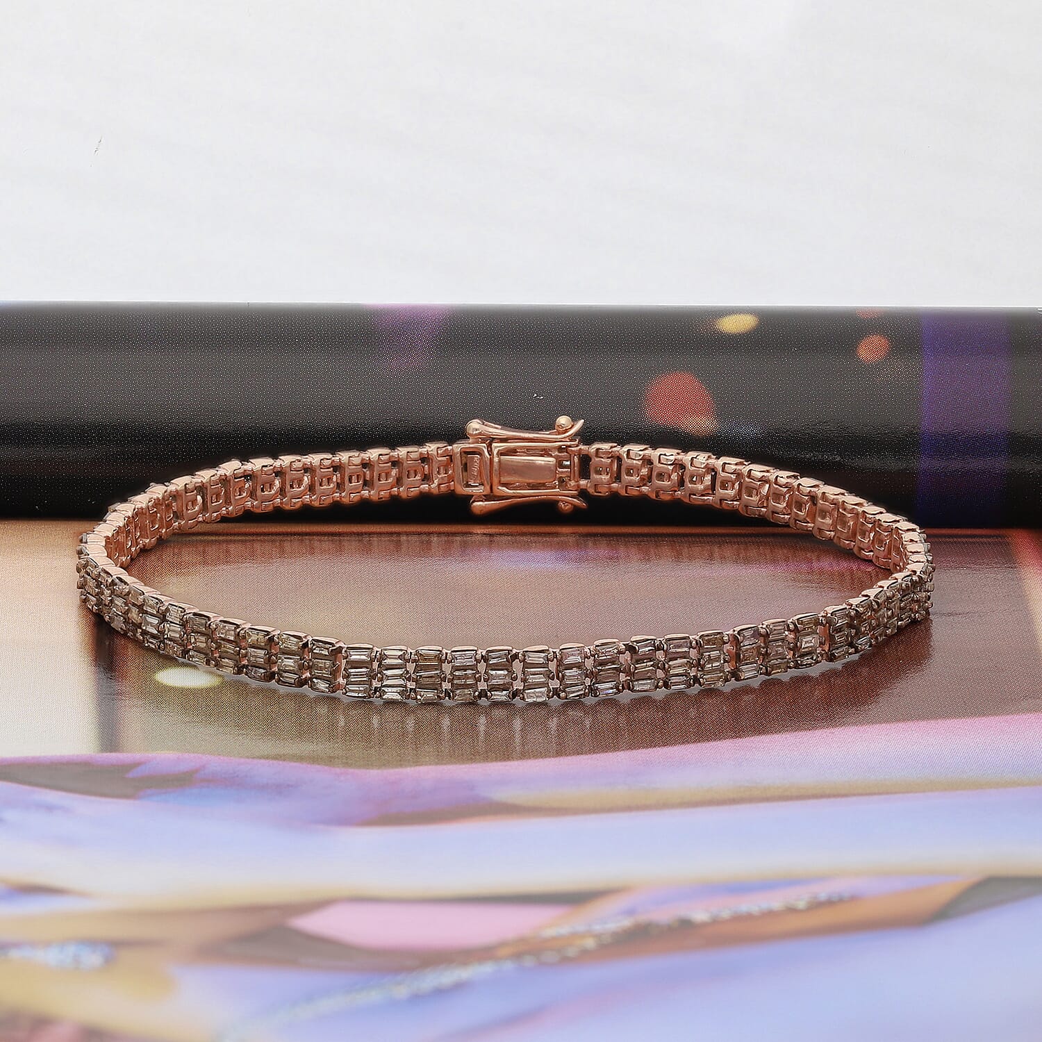 3.5 Ct Natural Champagne Diamond Tennis Bracelet Size 7.5 in Rose Gold Plated Sterling Silver 3868413 2
