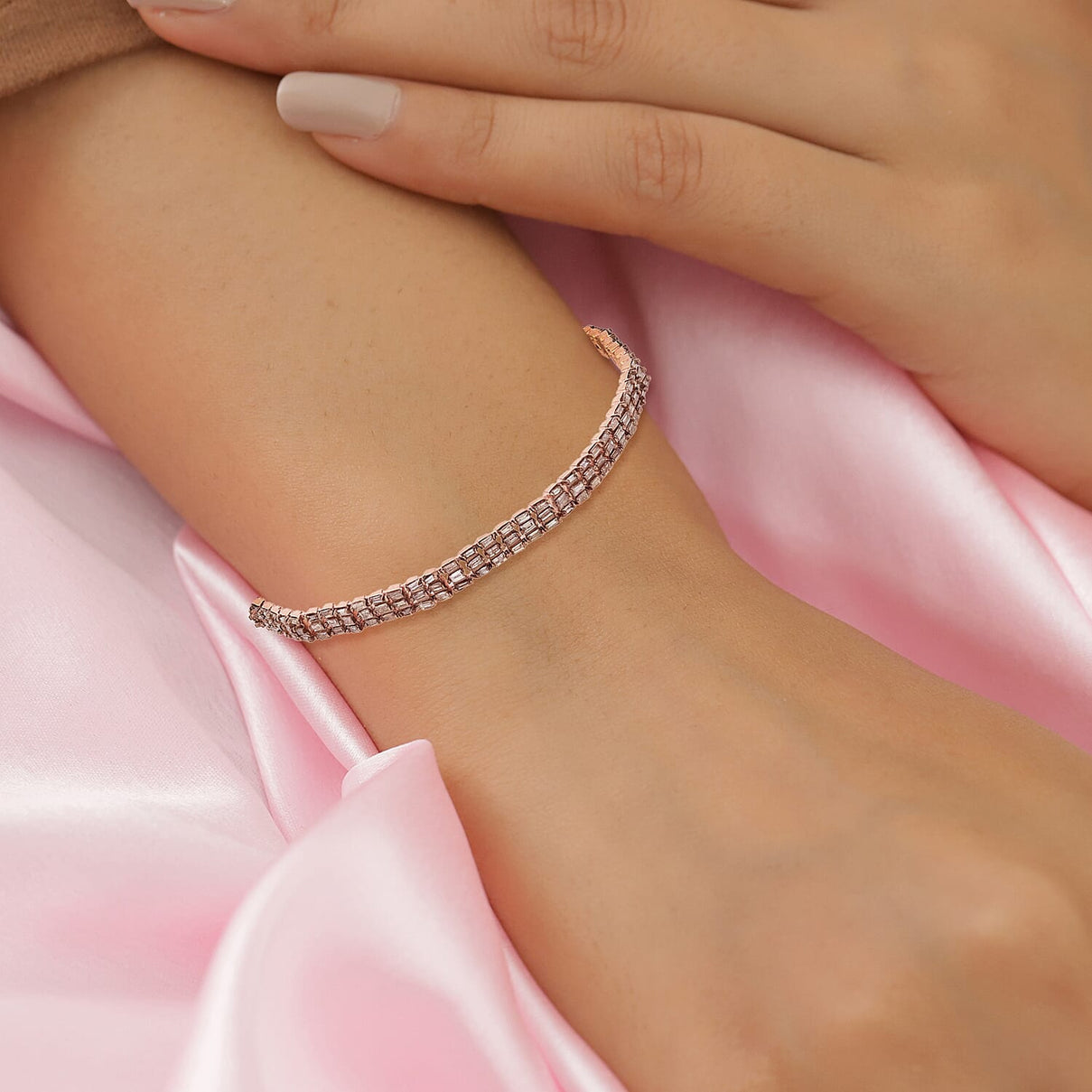 3.5 Ct Natural Champagne Diamond Tennis Bracelet Size 7.5 in Rose Gold Plated Sterling Silver 3868413 3