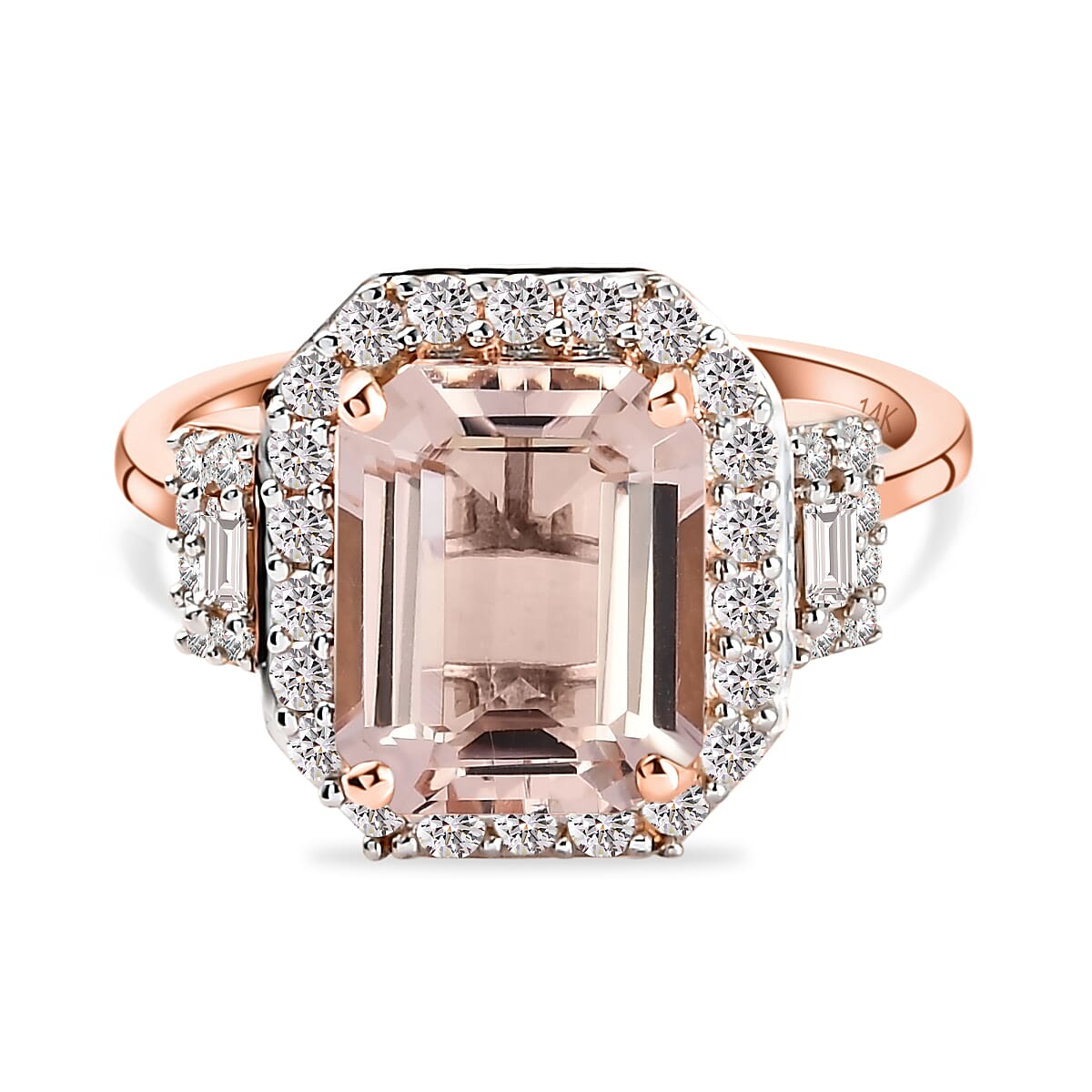 3.58 Ct AA Halo Morganite, Pink and White Diamond Ring in 14K Rose Gold 3.28 grams 7433504 0