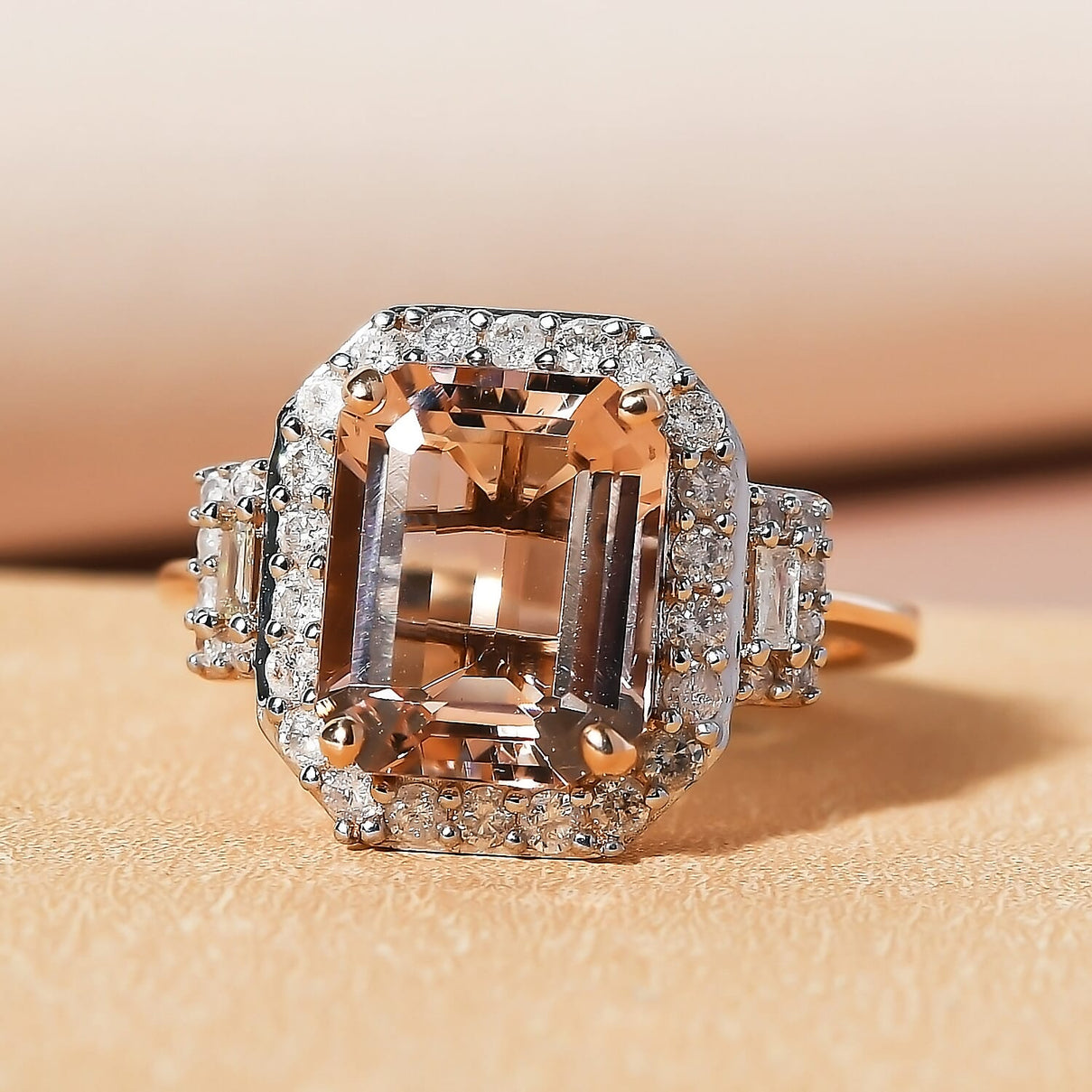 3.58 Ct AA Halo Morganite, Pink and White Diamond Ring in 14K Rose Gold 3.28 grams 7433504 1