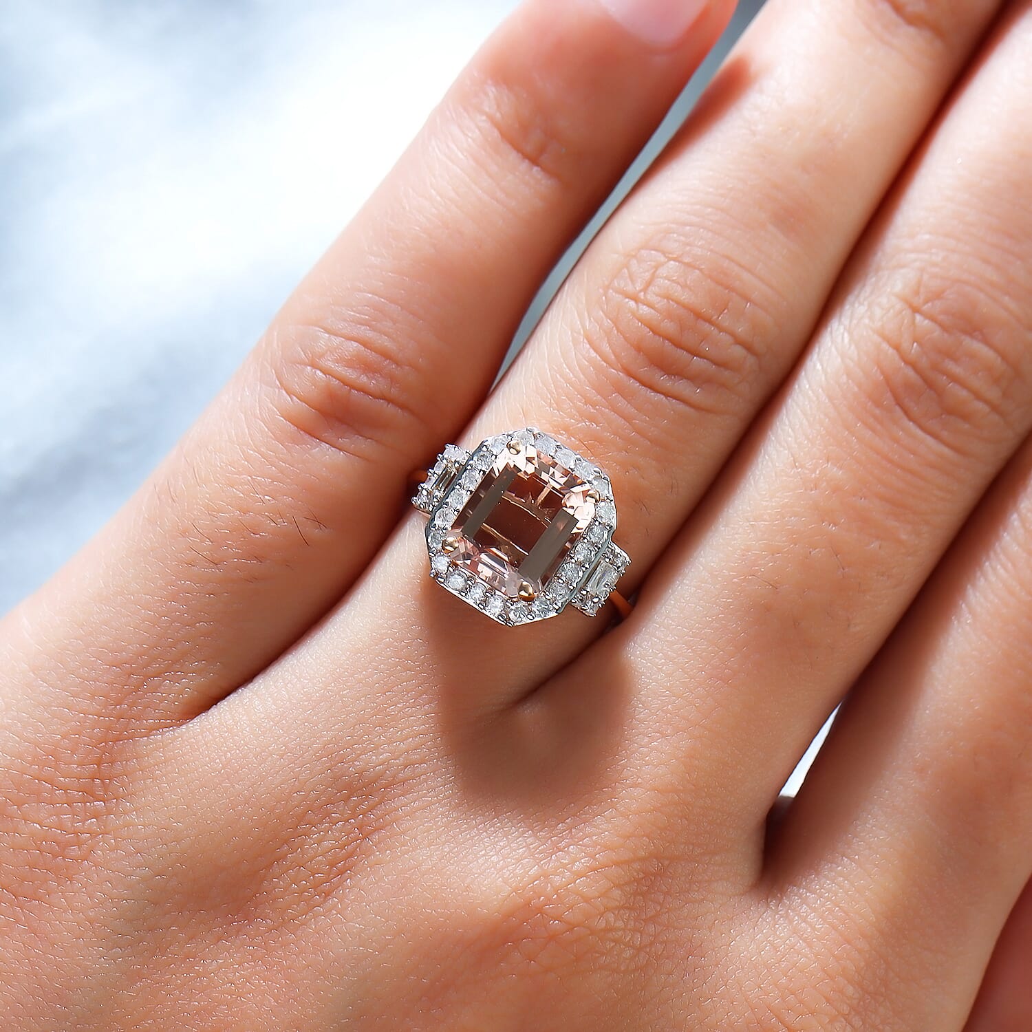 3.58 Ct AA Halo Morganite, Pink and White Diamond Ring in 14K Rose Gold 3.28 grams 7433504 2