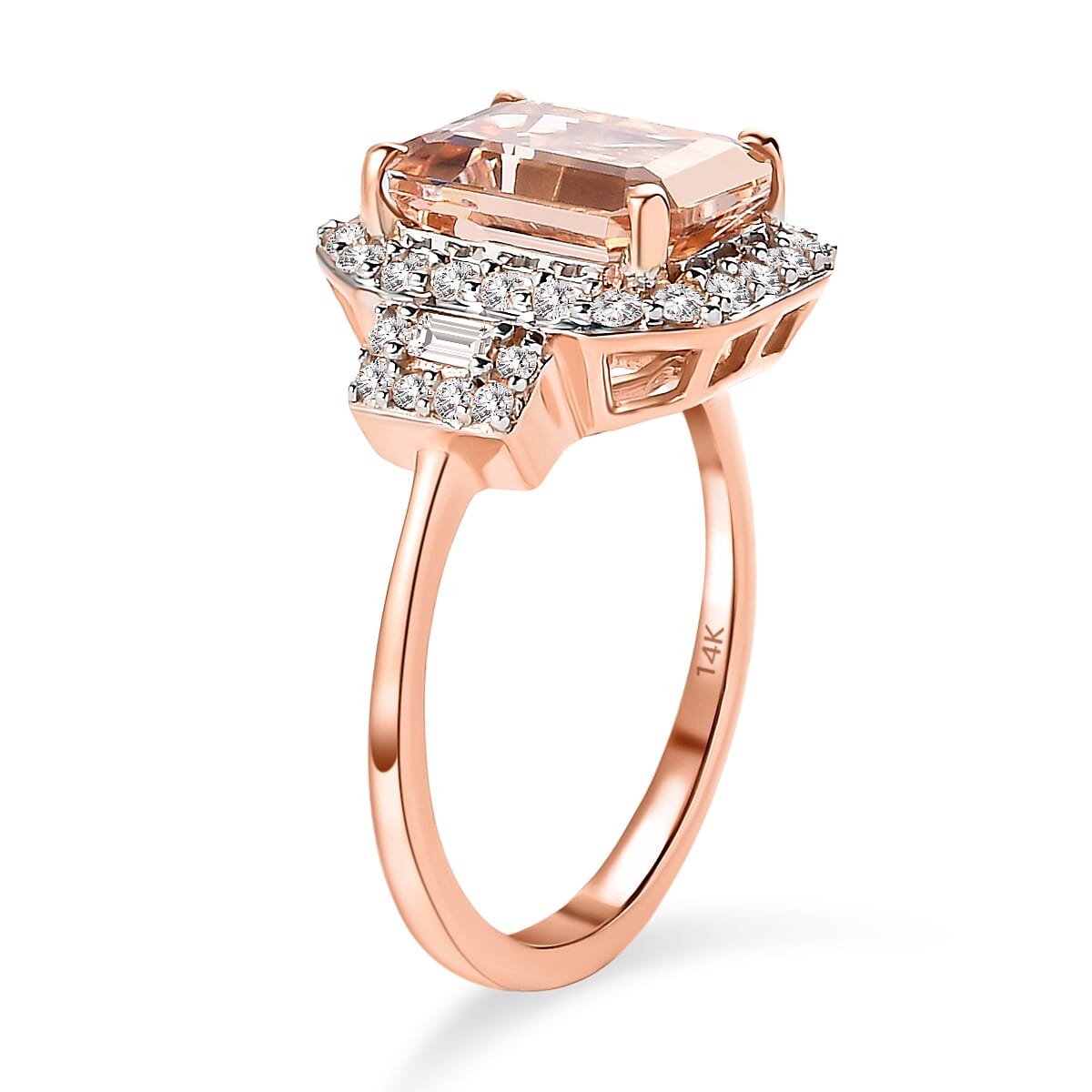 3.58 Ct AA Halo Morganite, Pink and White Diamond Ring in 14K Rose Gold 3.28 grams 7433504 3