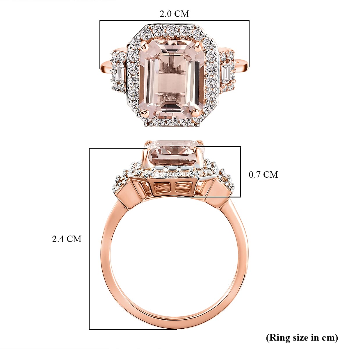 3.58 Ct AA Halo Morganite, Pink and White Diamond Ring in 14K Rose Gold 3.28 grams 7433504 5