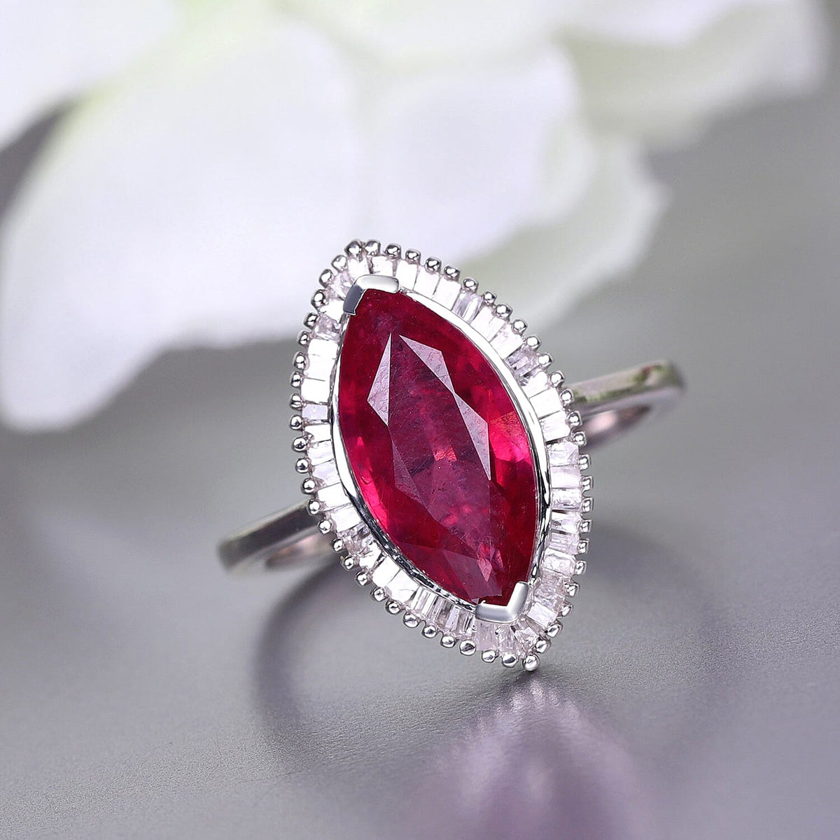 3.7 Ct. AA African Ruby and Diamond Halo Ring in Platinum Plated Sterling Silver 3851750 2