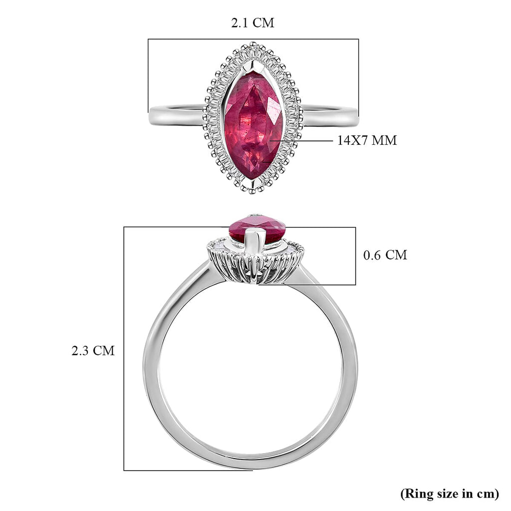 African Ruby and Diamond Ring in Platinum Overlay Sterling Silver 4.13 Ct.