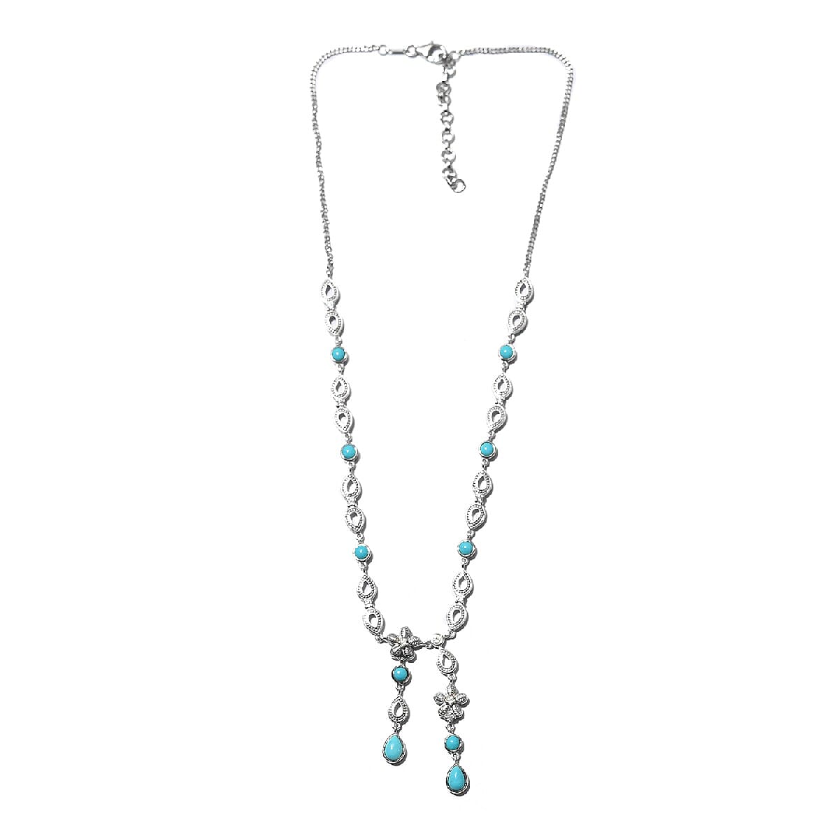 3.71 Ct Sleeping Beauty Turquoise and Zircon Necklace Size 18 Inch in Platinum Plated Sterling Silver 3839702 0