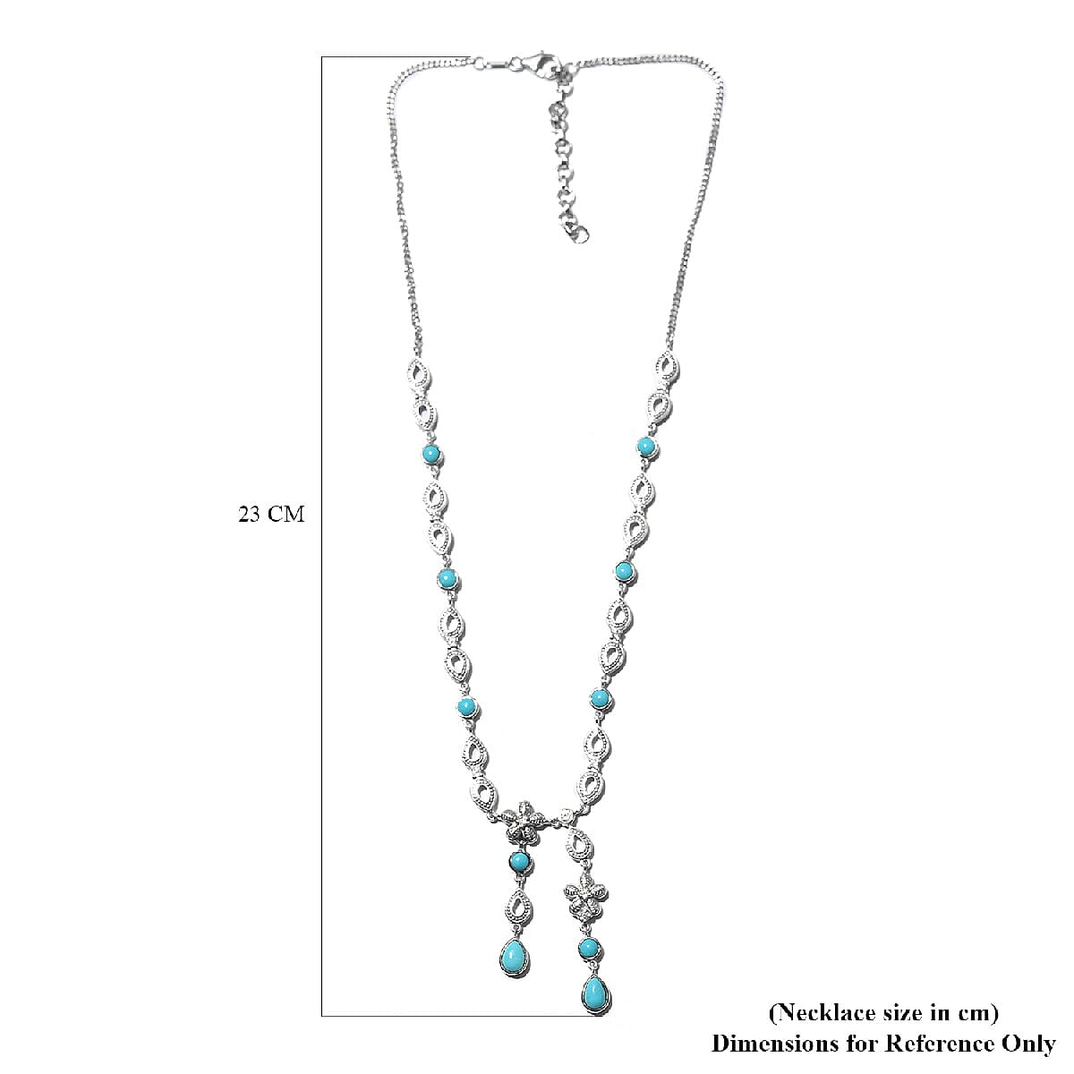 3.71 Ct Sleeping Beauty Turquoise and Zircon Necklace Size 18 Inch in Platinum Plated Sterling Silver 3839702 6