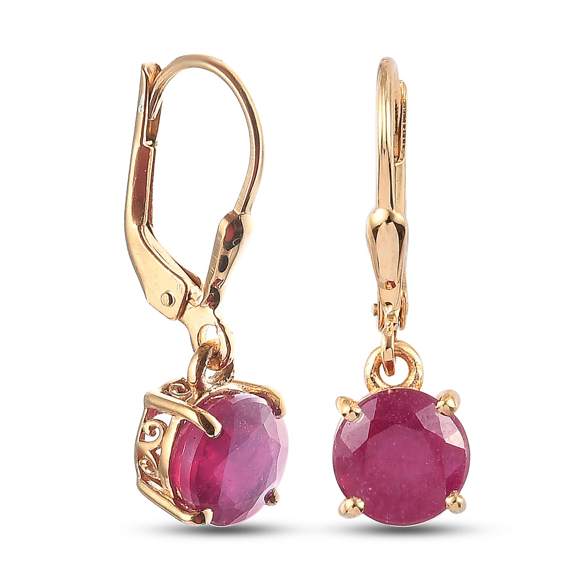 3.75 Ct African Ruby Solitaire Lever Back Earrings in Gold Plated Sterling Silver 3341899 16