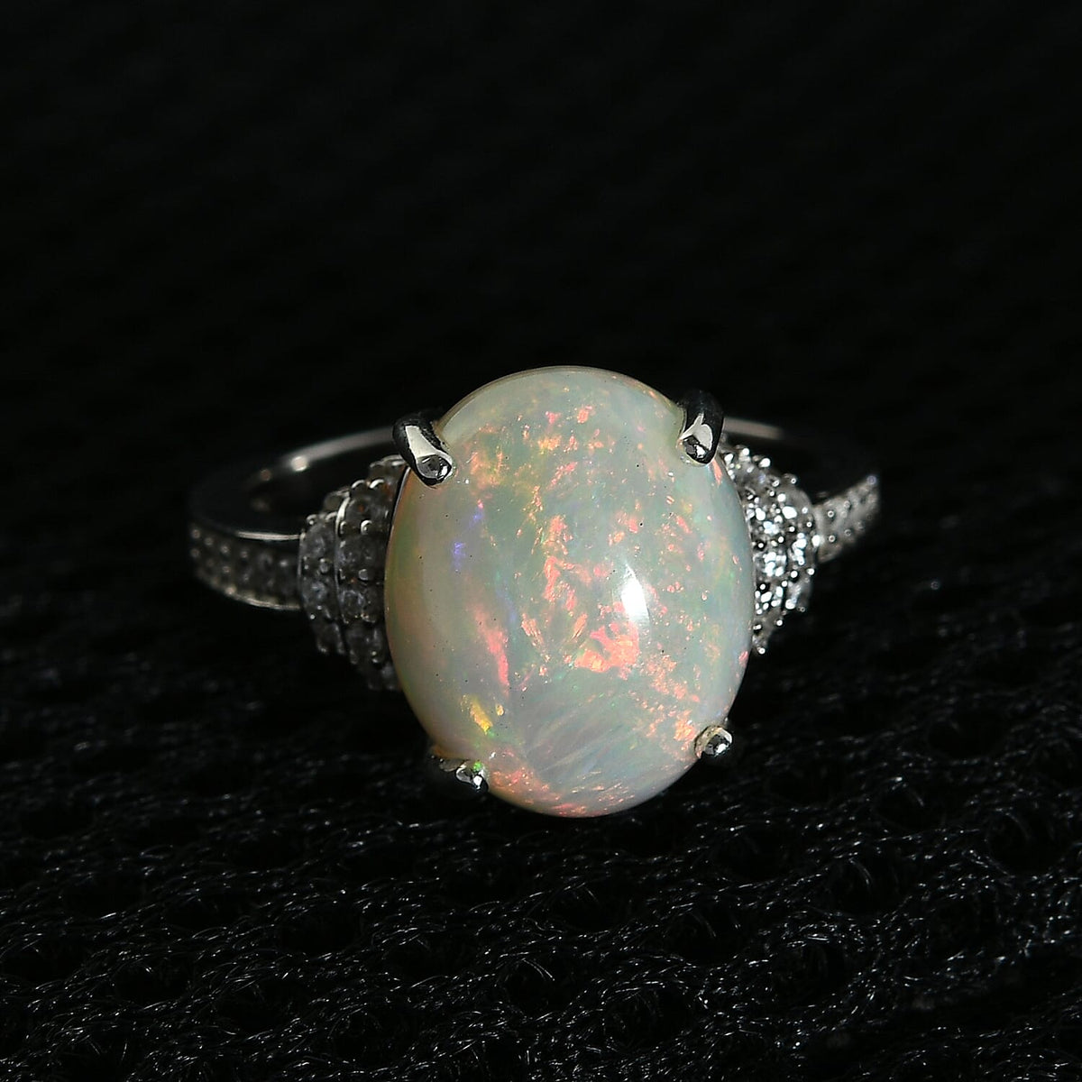 3.75 Ct Wegel Tena Opal and Natural Zircon Ring in Platinum Plated Sterling Silver 7333947 2