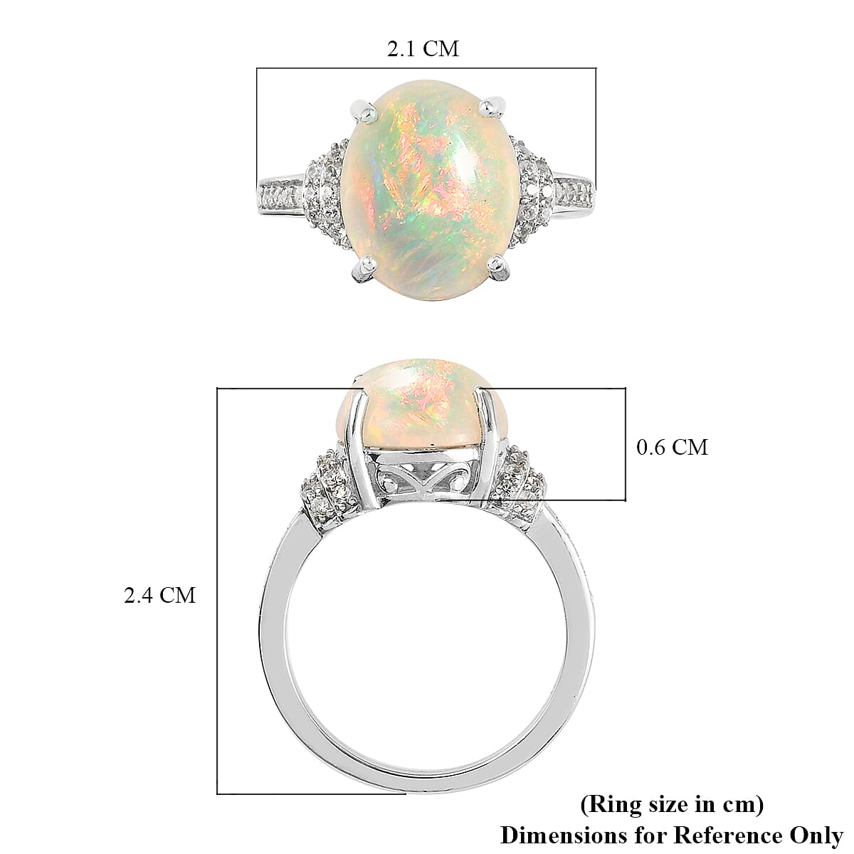 3.75 Ct Wegel Tena Opal and Natural Zircon Ring in Platinum Plated Sterling Silver 7333947 6