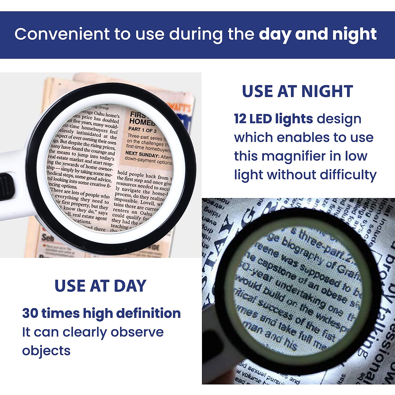 Handheld Large Magnifying Glass with 12 LED Illuminated Lighted Magnifier - 30x (Requires 2 AA batteries, Not included) 6251968 5