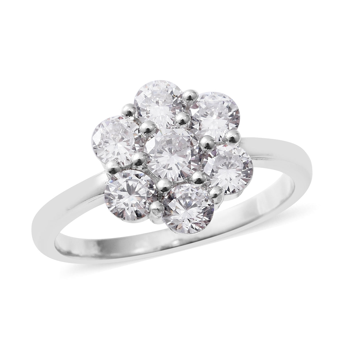 ELANZA Simulated Diamond (Rnd) Floral Ring in Rhodium Overlay Sterling Silver 3113659 0