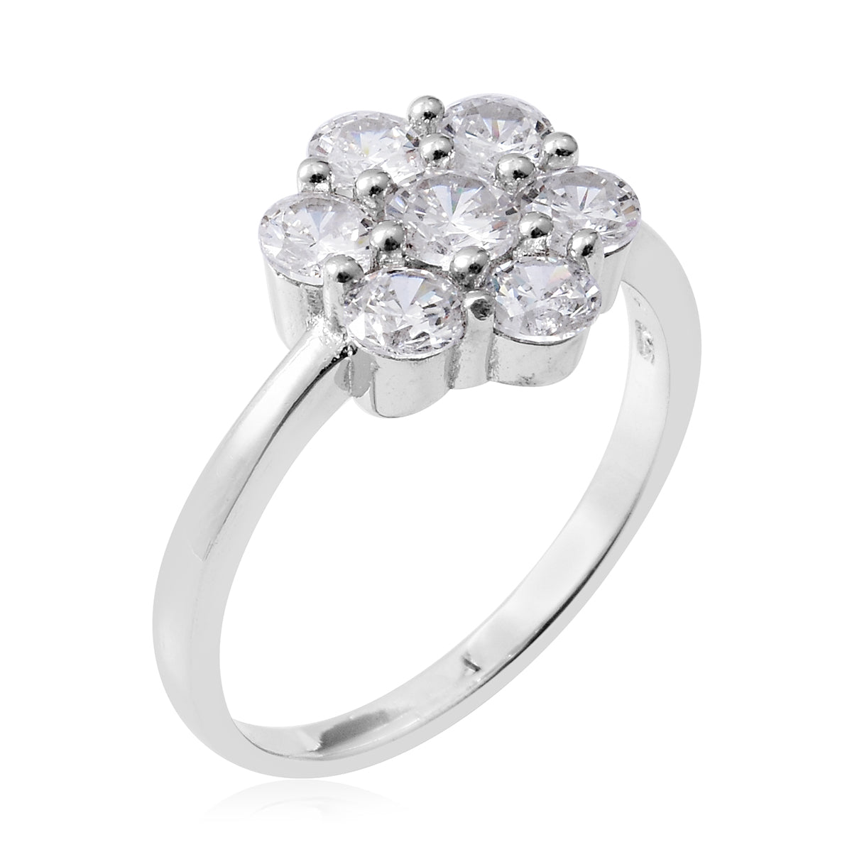ELANZA Simulated Diamond (Rnd) Floral Ring in Rhodium Overlay Sterling Silver 3113659 2