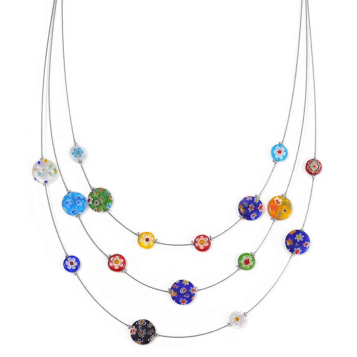 Multi Color Murano Glass Stainless Steel Necklace 65 Ct 3138807 0