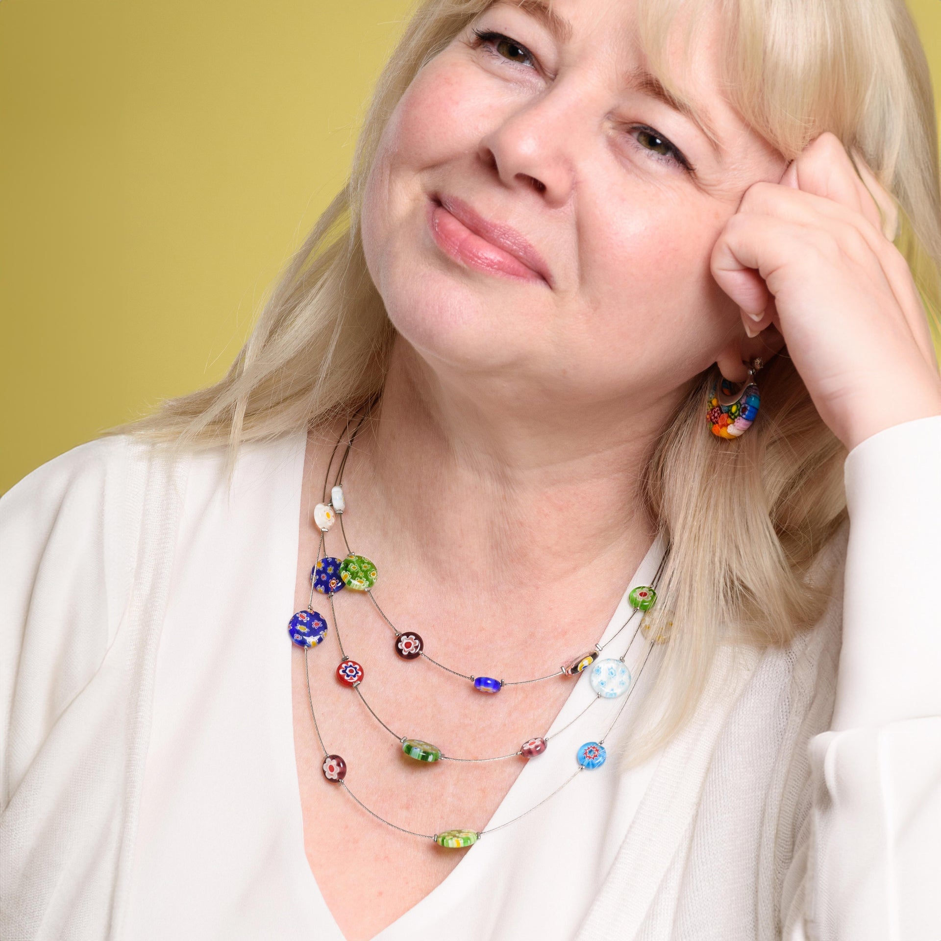 Multi Color Murano Glass Stainless Steel Necklace 65 Ct 3138807 2