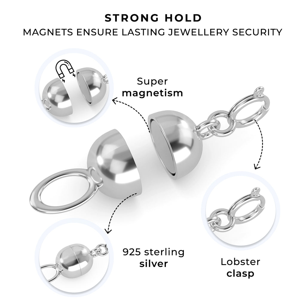 Doorbuster -Round Magnetic Lock (Size 8 mm) With Lobster Clasp (Size - 11 mm) in Rhodium Overlay Sterling Silver_3156665_1