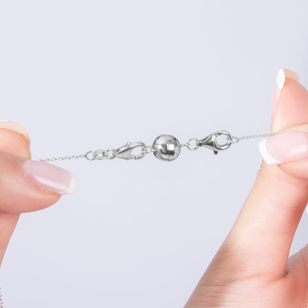 Doorbuster -Round Magnetic Lock (Size 8 mm) With Lobster Clasp (Size - 11 mm) in Rhodium Overlay Sterling Silver_3156665_9
