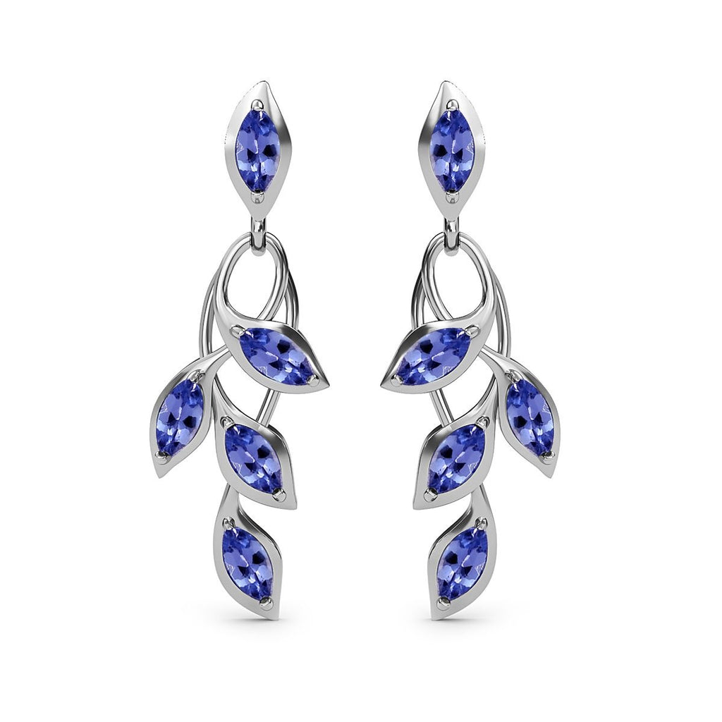 D'Joy - Tanzanite Leaf Dangling Earrings with Push Back in Platinum Overlay Sterling Silver 1.45 Ct._3223025
