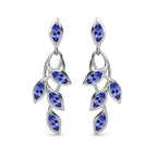 D'Joy - Tanzanite Leaf Dangling Earrings with Push Back in Platinum Overlay Sterling Silver 1.45 Ct._3223025