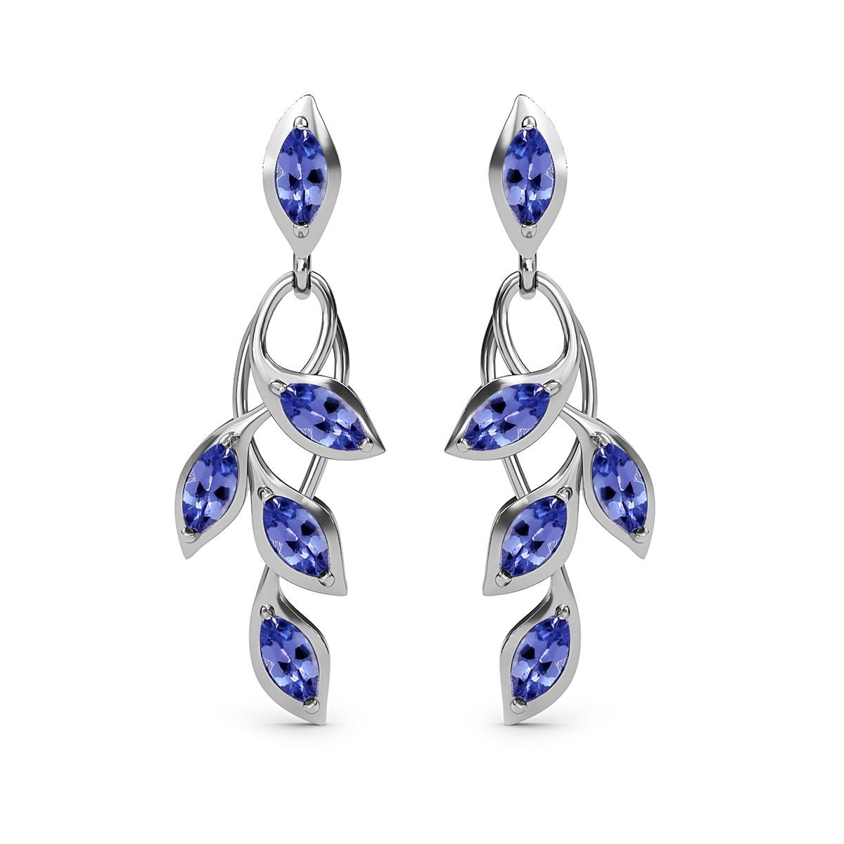 D'Joy - Tanzanite Leaf Dangling Earrings with Push Back in Platinum Overlay Sterling Silver 1.45 Ct. 3223025 0