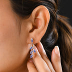 D'Joy - Tanzanite Leaf Dangling Earrings with Push Back in Platinum Overlay Sterling Silver 1.45 Ct._3223025_4