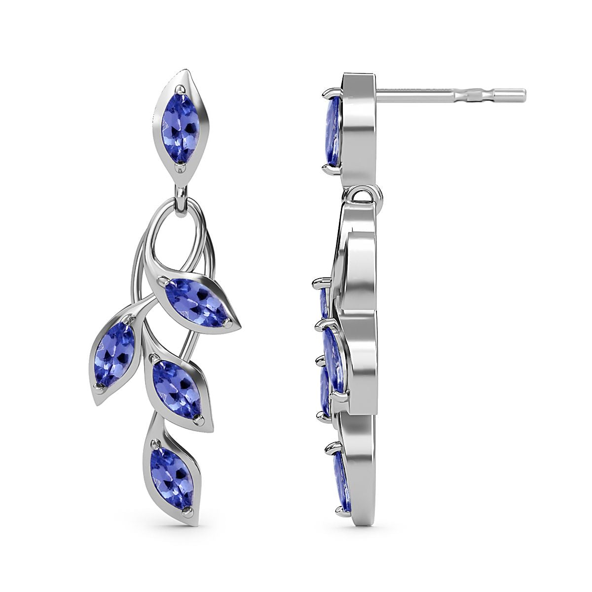 D'Joy - Tanzanite Leaf Dangling Earrings with Push Back in Platinum Overlay Sterling Silver 1.45 Ct. 3223025 6