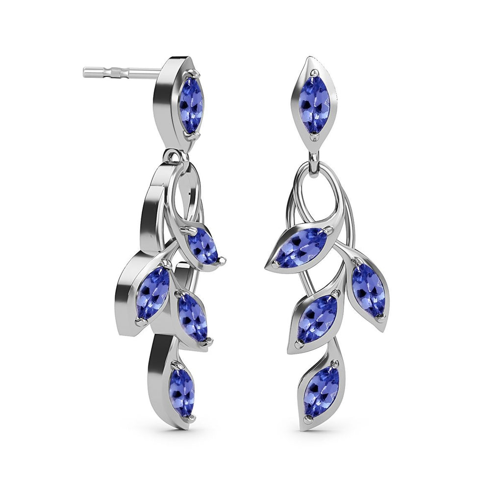 D'Joy - Tanzanite Leaf Dangling Earrings with Push Back in Platinum Overlay Sterling Silver 1.45 Ct._3223025_6