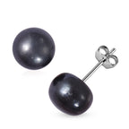 Fresh Water Peacock Pearl (8-10mm) Stud Earrings with Push Back in Rhodium Overlay Sterling Silver 9.70 Ct._3258481
