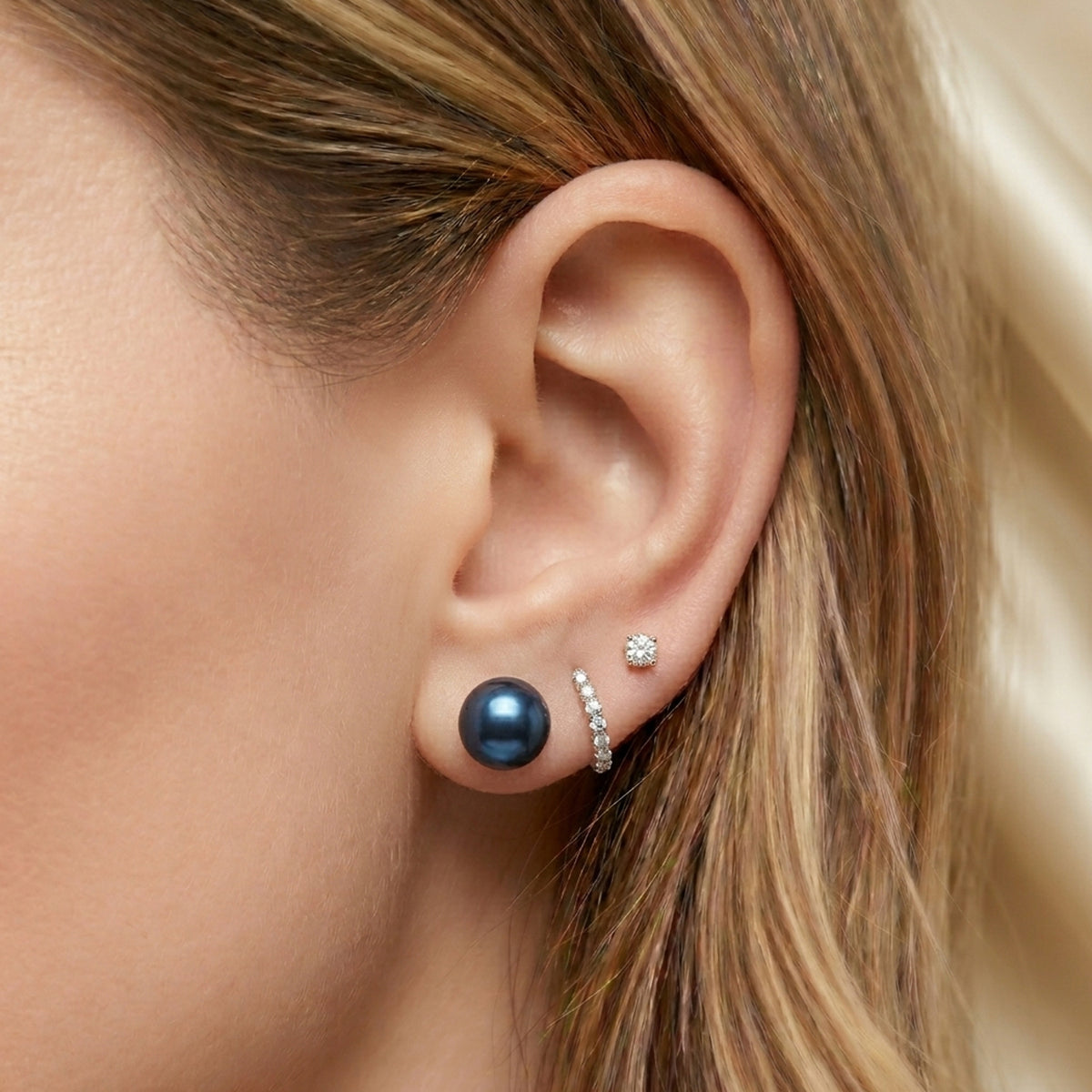 Freshwater Blue Peacock Pearl (8-10 mm) Earrings in Rhodium Plated Sterling Silver 3258481 3