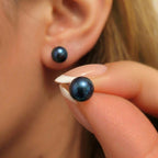 Fresh Water Peacock Pearl (8-10mm) Stud Earrings with Push Back in Rhodium Overlay Sterling Silver 9.70 Ct._3258481_3