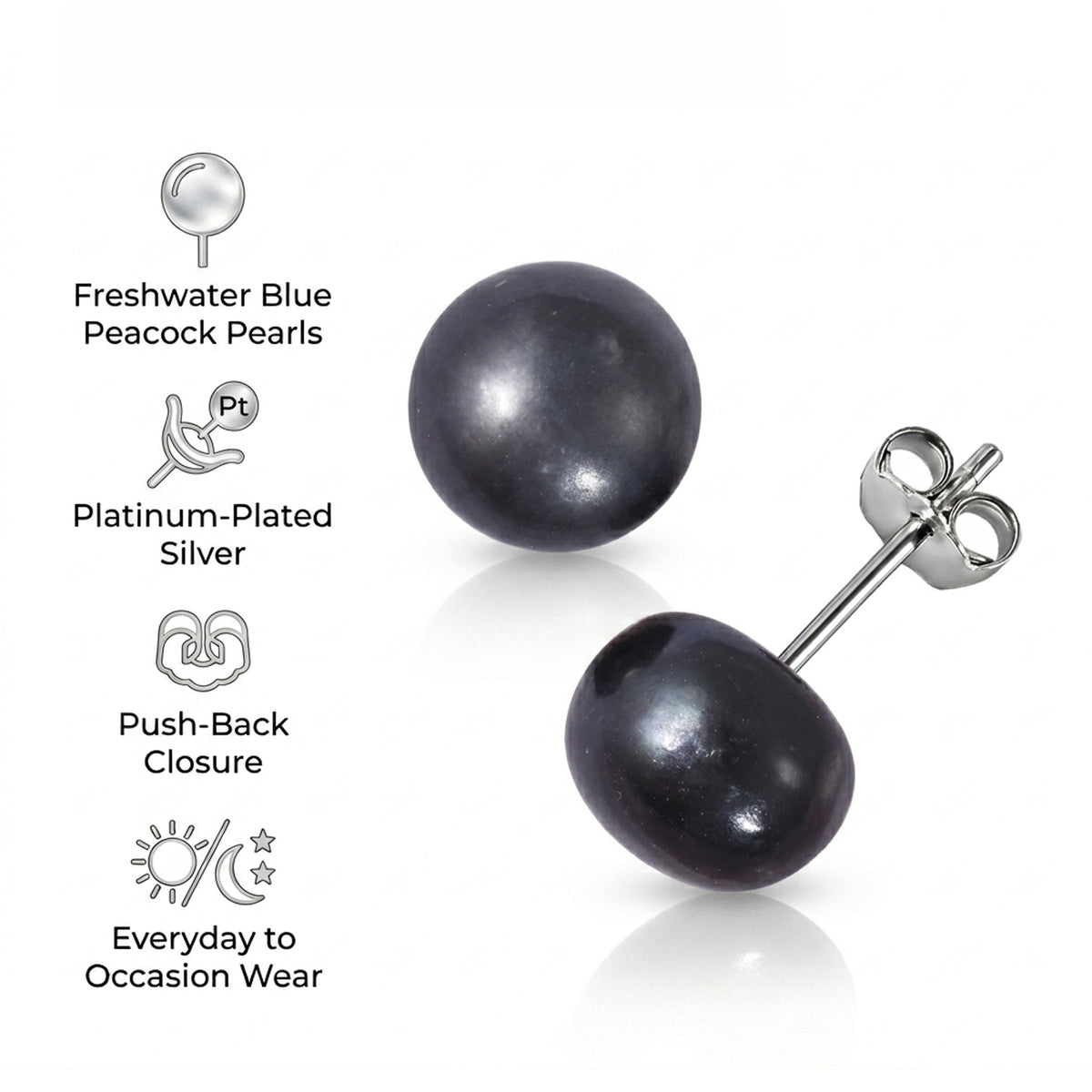 Freshwater Blue Peacock Pearl (8-10 mm) Earrings in Rhodium Plated Sterling Silver 3258481 5