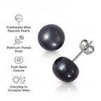 Fresh Water Peacock Pearl (8-10mm) Stud Earrings with Push Back in Rhodium Overlay Sterling Silver 9.70 Ct._3258481_4