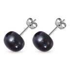 Fresh Water Peacock Pearl (8-10mm) Stud Earrings with Push Back in Rhodium Overlay Sterling Silver 9.70 Ct._3258481_5