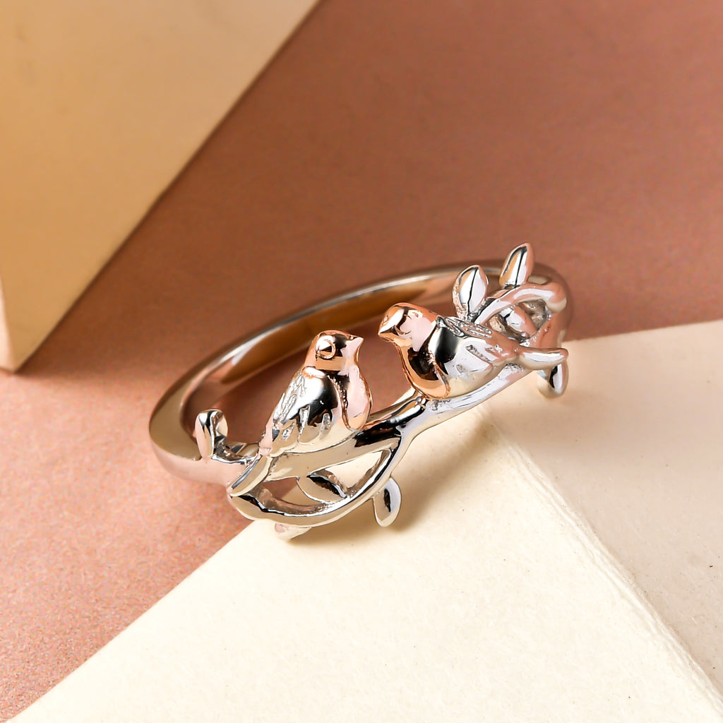 Couple Bird Ring in Platinum Overlay & 18K Vermeil Rose Gold Plated Sterling Silver_3270445_3