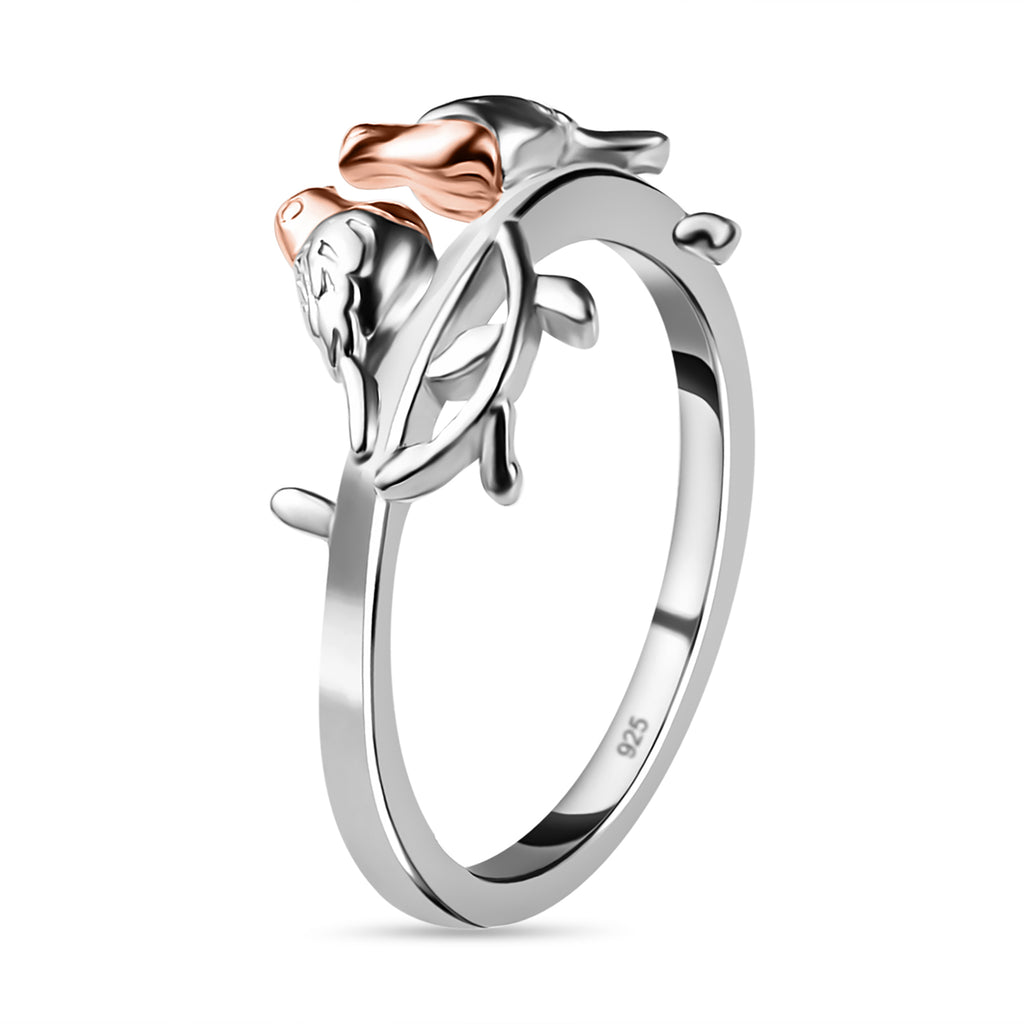 Couple Bird Ring in Platinum Overlay & 18K Vermeil Rose Gold Plated Sterling Silver_3270445_5