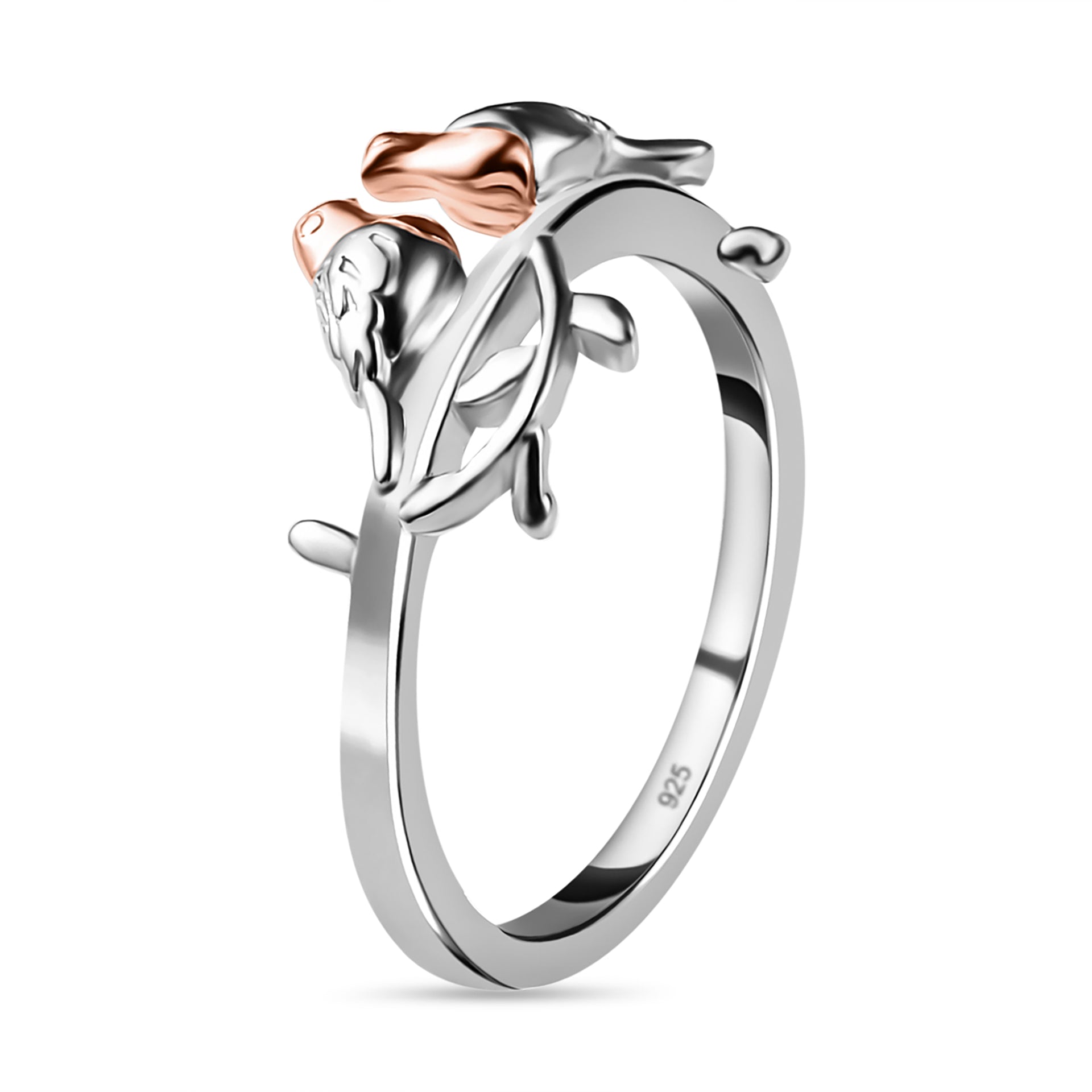 Couple Bird Ring in Platinum Overlay &amp; 18K Vermeil Rose Gold Plated Sterling Silver V32531753 6